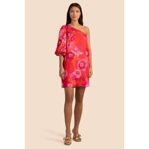 Trina Turk Red/Pink Floral Print One Shoulder Dress Women's Sz 14 100% Polyester